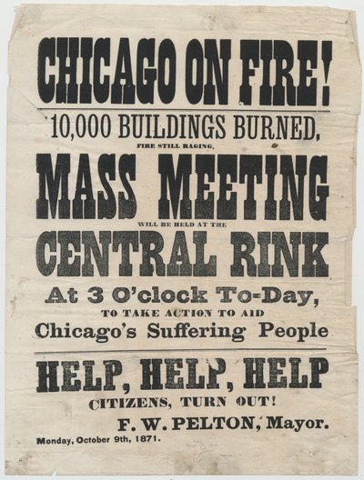 Broadside Advertising Rally in Cleveland, Ohio, to Assist Victims of the Chicago Fire of 1871, 1871 by American School